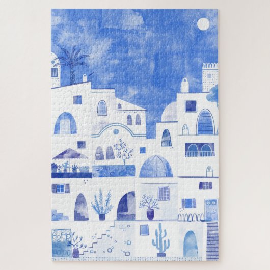 Puzzle Santorin Oia Ile grecque Aquarelle Townscape (Vertical)