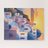Puzzle Santorini, Greece | Watercolor Coastline Sunset (Horizontal)