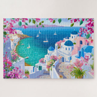 Puzzle Santorini Island Greece Watercolor Painting
