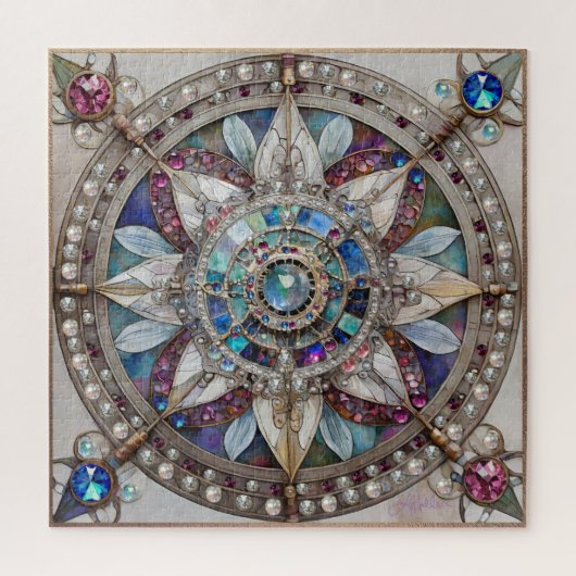 Puzzle Saphirs roses et bleus Diamants Perles Mandala (Vertical)