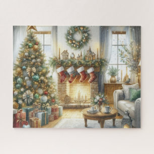 Puzzle Sapin de Noël et cheminée de vacances