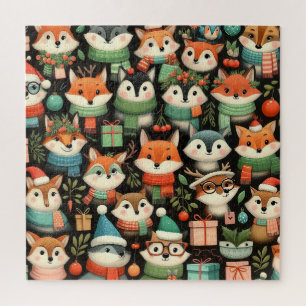 Puzzle Sapin de Noël Mignon Gui coloré Renards