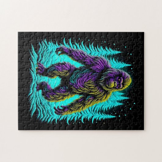 Puzzle Sasquatch Bigfoot en Turquoise et noir (Horizontal)
