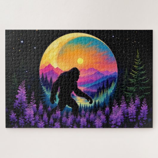 Puzzle Sasquatch Rainbow Mountain Moon Horloge murale (Horizontal)