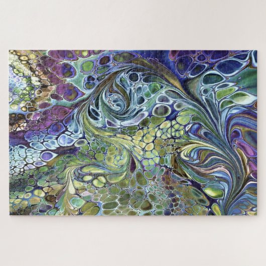 Puzzle Sauge vert olive, bleu violet bordeaux abstrait (Horizontal)