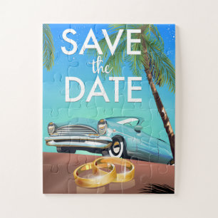 Puzzle Sauvegarder la date voiture vintage et anneaux de