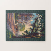 Puzzle Savannah Georgia Horse Carriage Illustration Retro (Horizontal)