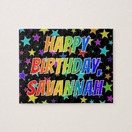 Puzzle "SAVANNAH" Prénom, Amusant "HEUREUX ANNIVERSAIRE" (Horizontal)