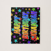 Puzzle "SAVANNAH" Prénom, Amusant "HEUREUX ANNIVERSAIRE" (Vertical)