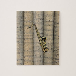 Puzzle Saxophone ~ Fond de partitions roulées ~ Musique