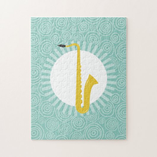 Puzzle Saxophone Fun Turquoise Swirl Music (Vertical)