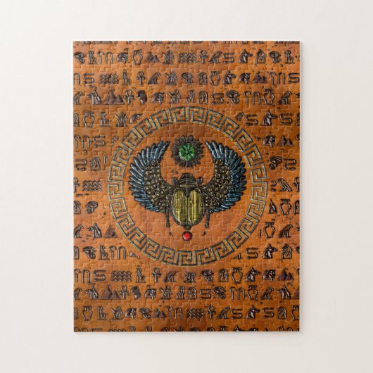 Puzzle Scarab ailé /W Gemmes & Hiéroglyphes égyptiens (Vertical)