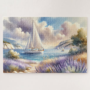 Puzzle Scène aquarelle de voilier sur la Côte de Lavande