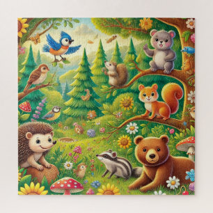 Puzzle Scène boisée, conception d'animaux de forêt mignon
