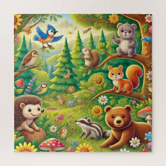 Puzzle Scène boisée, conception d'animaux de forêt mignon (Vertical)