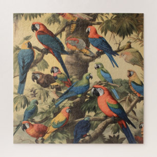 Puzzle Scène botanique vintage perroquets colorés dans un