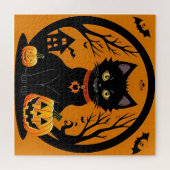 Puzzle Scène de chat noir Halloween Jack O Lantern (Horizontal)