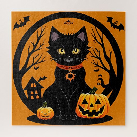 Puzzle Scène de chat noir Halloween Jack O Lantern (Vertical)