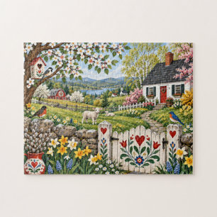Puzzle Scène de cottage de campagne de printemps d'art fo