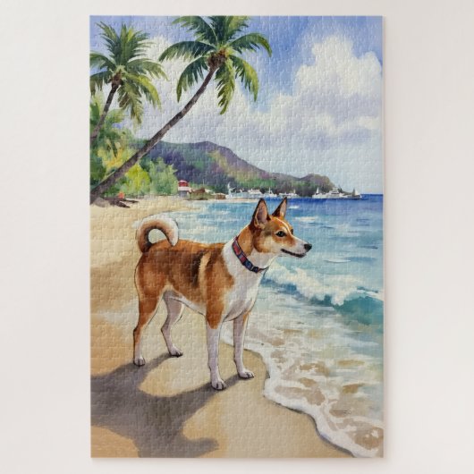 Puzzle Scène de curiosité de la plage de Basenji (Vertical)