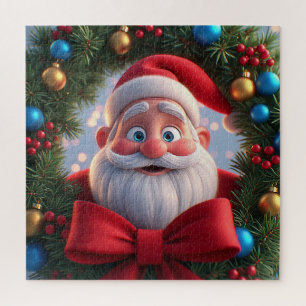 Puzzle Scène de dessin animé festive de Père Noël pour s'