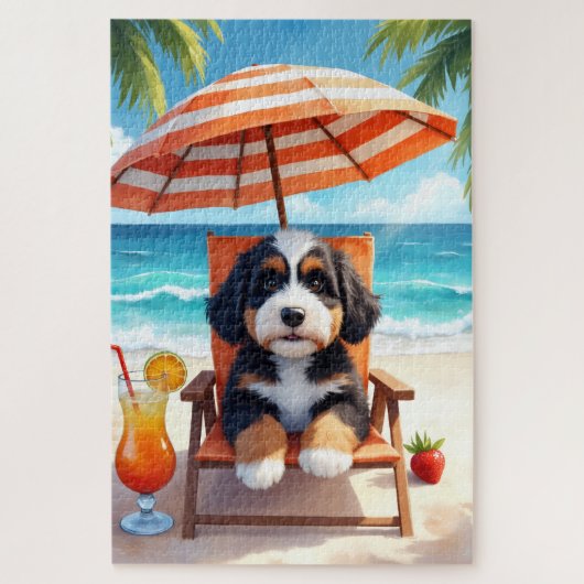 Puzzle Scène de détente de la plage de Bernedoodle (Vertical)
