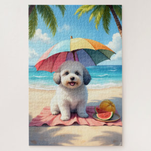 Puzzle Scène de détente de la plage de Coton de Tulear