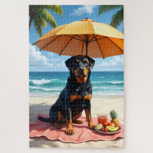 Puzzle Scène de détente de Rottweiler à la plage