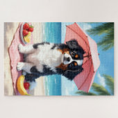Puzzle Scène de détente sur la plage avec un Chin Japonai (Horizontal)