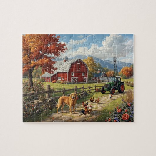 Puzzle Scène de ferme automnale avec tracteur et grange r (Horizontal)