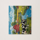 Puzzle Scène de ferme classique Vaches Grange rouge (Vertical)