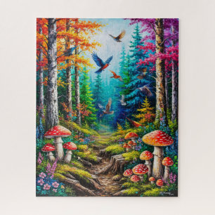 Puzzle Scène de forêt enchantée avec des oiseaux colorés