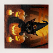 Puzzle Scène de luminescence de citrouille de chat noir H (Horizontal)