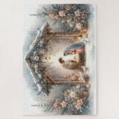 Puzzle Scène de Nativité Rustique avec Fleurs d'Hiver (Vertical)