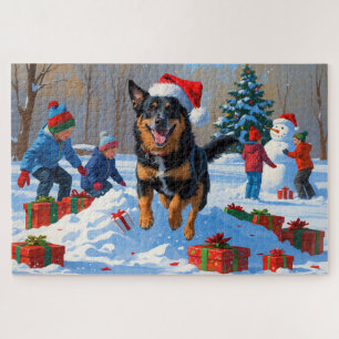 Puzzle Scène de neige festive de Noël avec Malinois belge