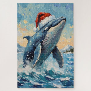 Puzzle Scène de Noël avec une baleine vintage portant un 