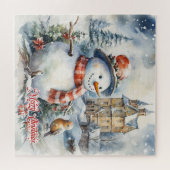 Puzzle Scène de Noël d'hiver avec bonhomme de neige dans  (Horizontal)