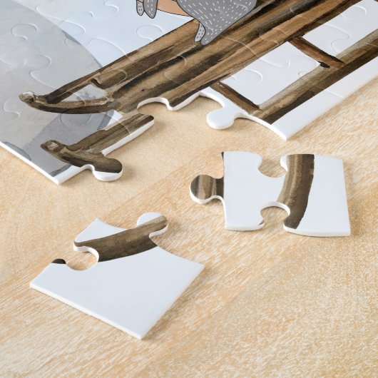 Puzzle Scène de Noël rustique Snowman, neige, arbre (Côté)