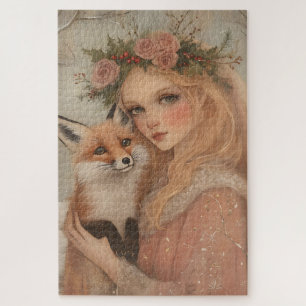 Puzzle Scène de Noël vintage Whimsical Girl & Fox