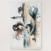 Puzzle Scène de phare de sirène à l'aquarelle côtière (Vertical)