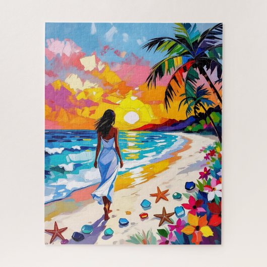 Puzzle Scène de plage abstraite au coucher du soleil vibr (Vertical)