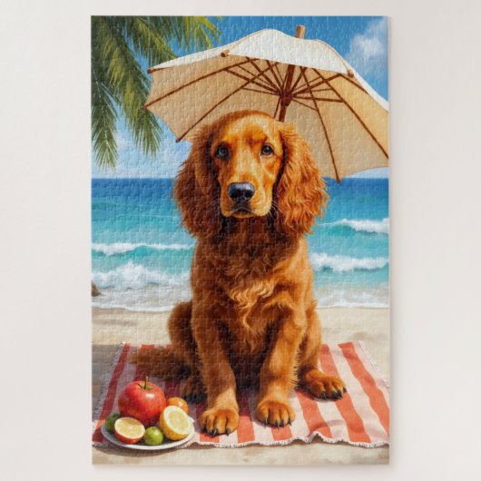 Puzzle Scène de plage avec Setter Rouge Irlandais (Vertical)