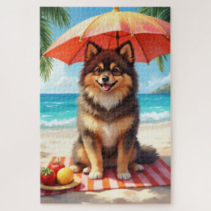 Puzzle Scène de plage avec un Lapphund finnois