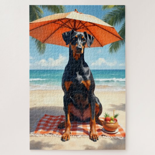 Puzzle Scène de plage de luxe avec Doberman (Vertical)
