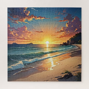 Puzzle Scène de plage Sérénité au coucher du soleil