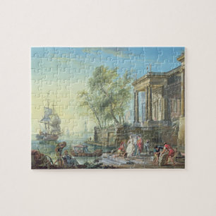Puzzle Scène de port avec le coucher de soleil (huile sur