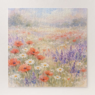 Puzzle Scène de prairie de fleurs sauvages à l'aquarelle