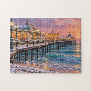 Puzzle Scène de quai de bord de mer à Noël