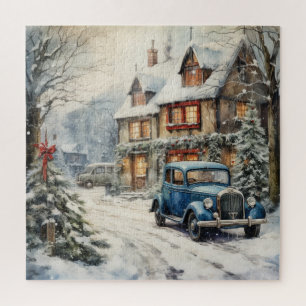 Puzzle Scène de rue Snowy vintage Noël 1930