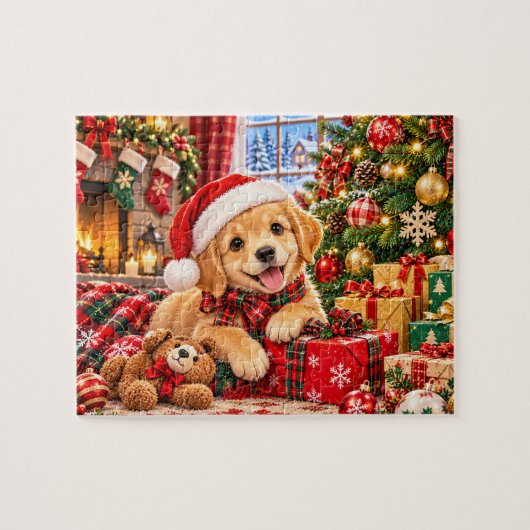 Puzzle Scène de vacances de Noël avec un chiot (Horizontal)
